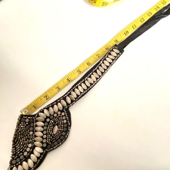 Egyptian Revival Style Beaded Collar Marquise Discs Cylinders Silver Tone Black - Picture 14 of 14